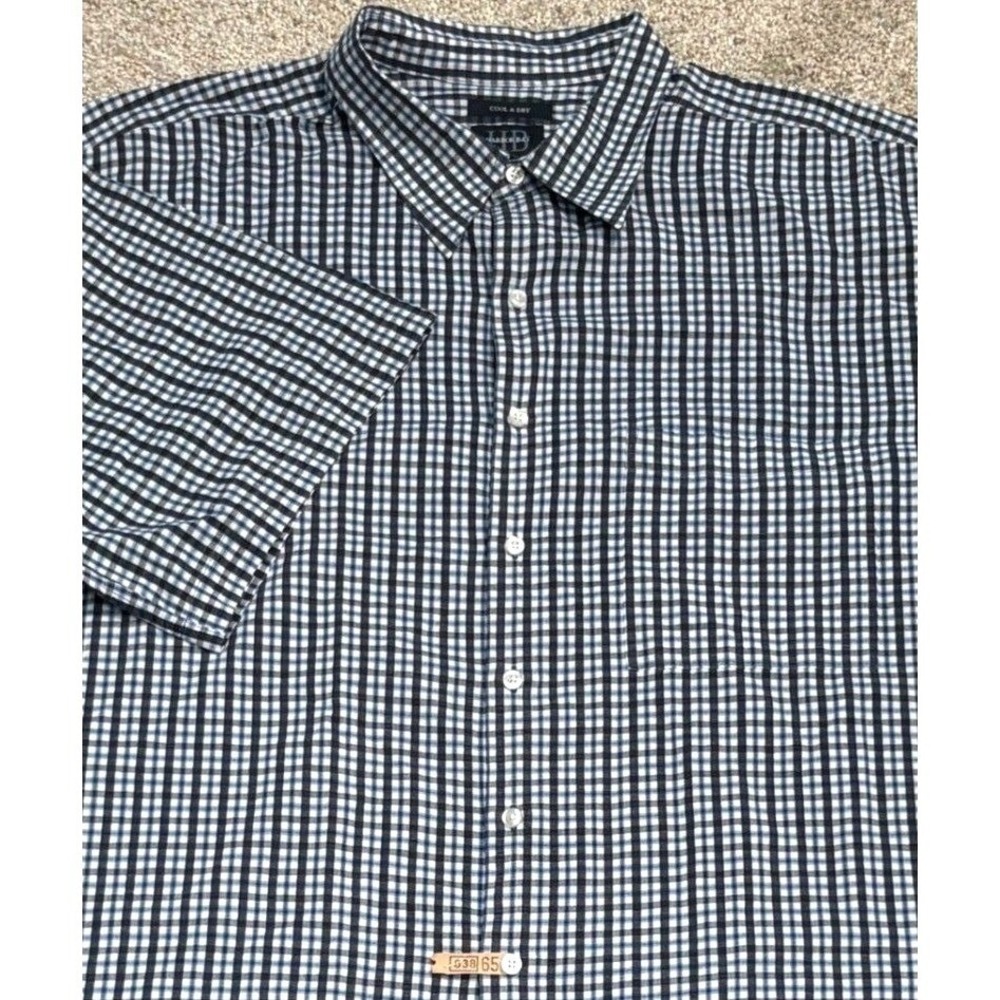 Harbor Bay Men Shirt 3XLT Blue Gingham Cool & Dry Short Sleeve Big & Tall Button